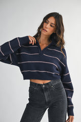 KIARA STRIPE KNIT TOP WITH COLLAR
