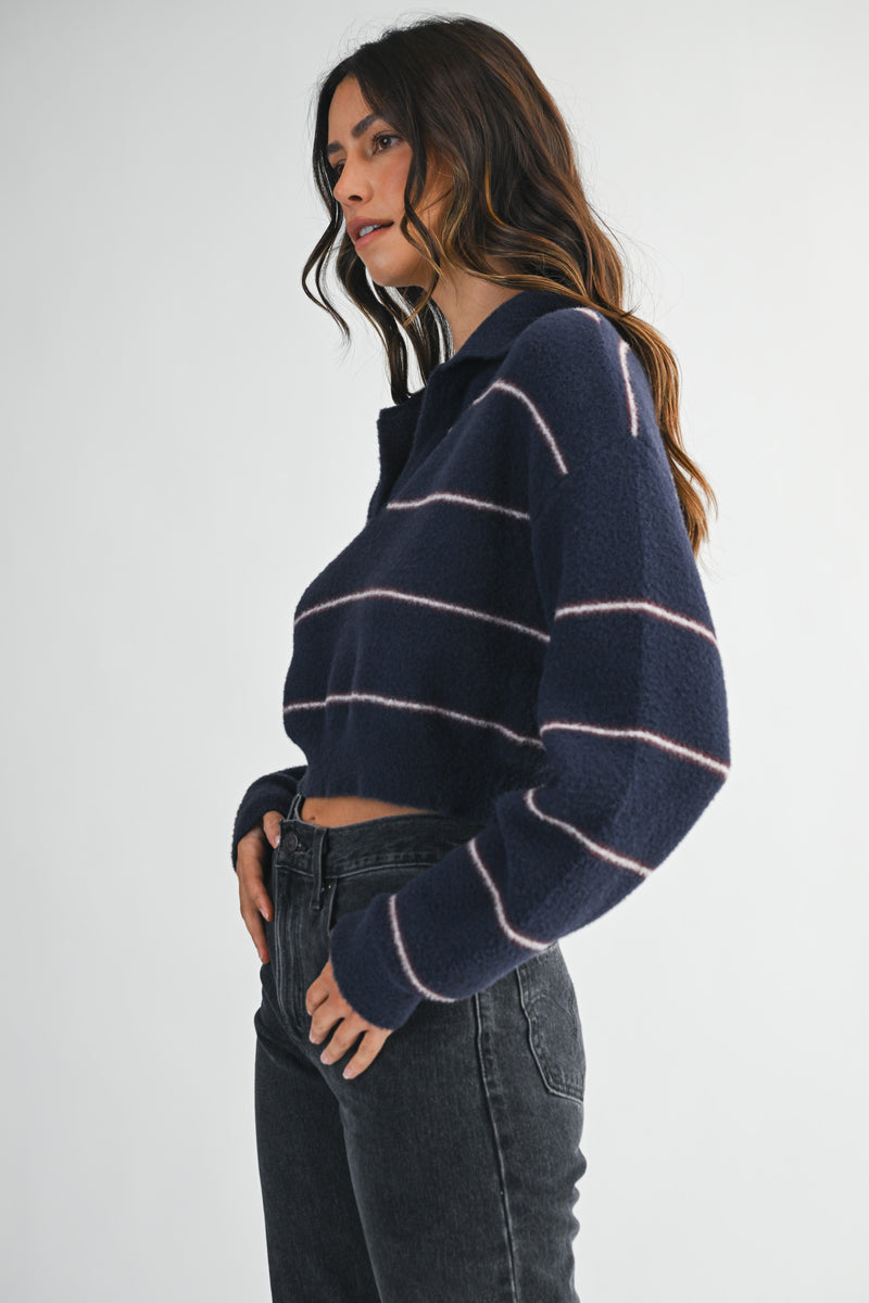 KIARA STRIPE KNIT TOP WITH COLLAR