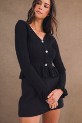 ASTRID PEPLUM KNIT TOP WITH BUTTON DOWN DETAIL
