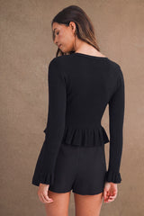 ASTRID PEPLUM KNIT TOP WITH BUTTON DOWN DETAIL