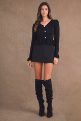 ASTRID PEPLUM KNIT TOP WITH BUTTON DOWN DETAIL