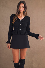 ASTRID PEPLUM KNIT TOP WITH BUTTON DOWN DETAIL