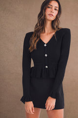 ASTRID PEPLUM KNIT TOP WITH BUTTON DOWN DETAIL