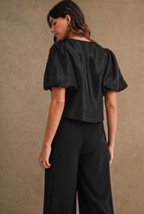 JANE SATIN PUFF SLEEVE TOP