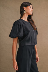 JANE SATIN PUFF SLEEVE TOP