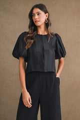 JANE SATIN PUFF SLEEVE TOP