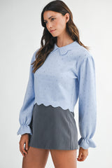 MALANI PETER PAN SCALLOPED EDGE COLLARE SWEATER TOP