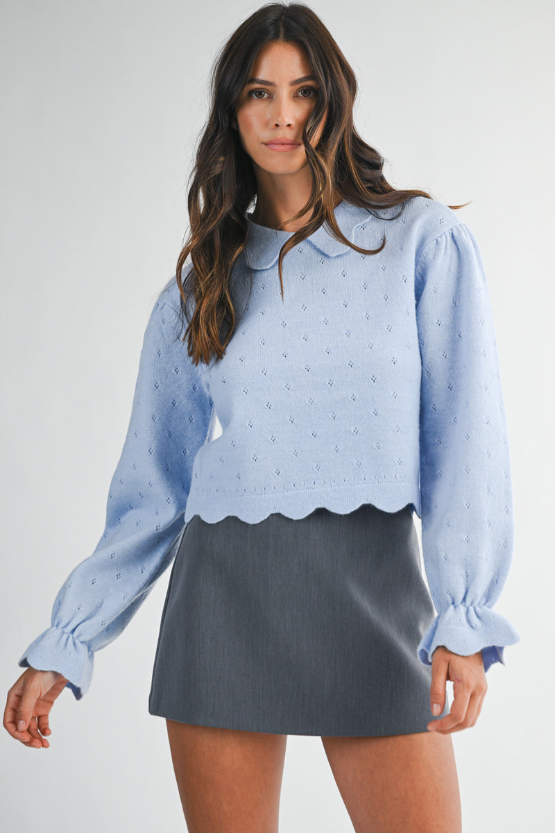 MALANI PETER PAN SCALLOPED EDGE COLLARE SWEATER TOP
