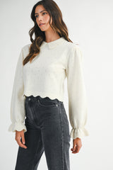 MALANI PETER PAN SCALLOPED EDGE COLLARE SWEATER TOP