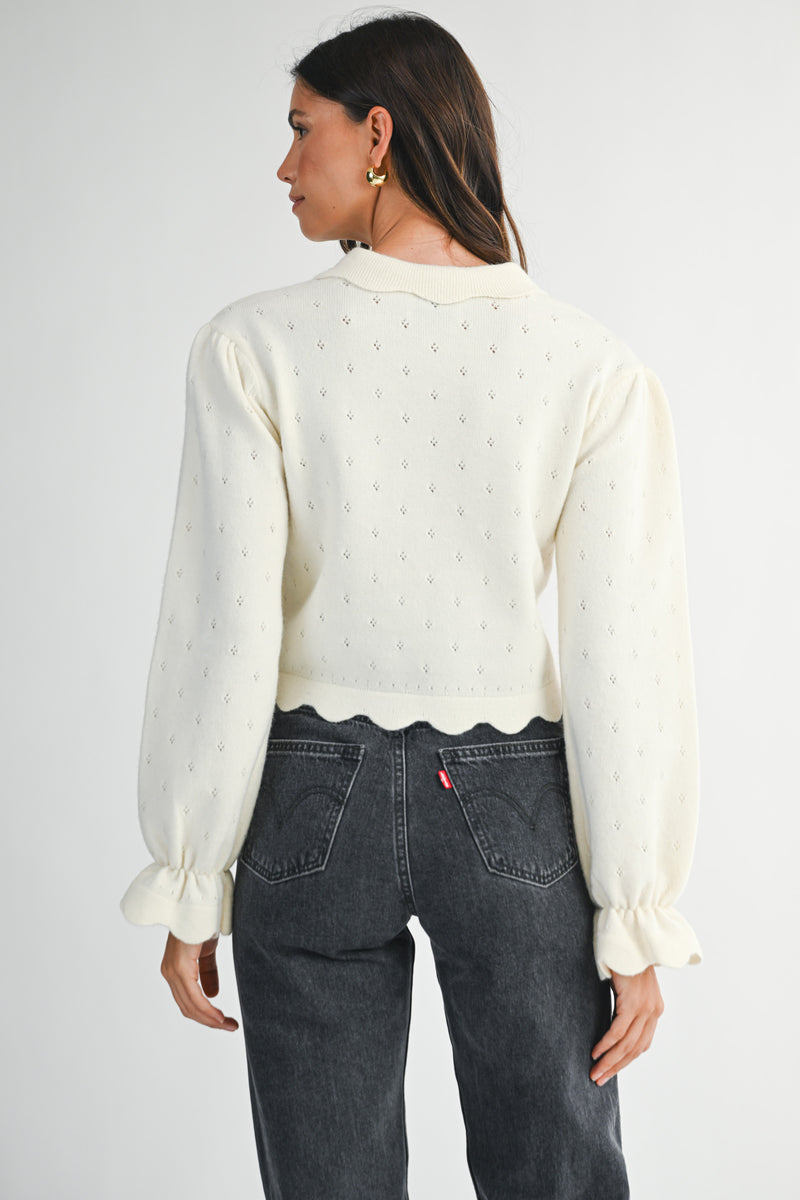 MALANI PETER PAN SCALLOPED EDGE COLLARE SWEATER TOP