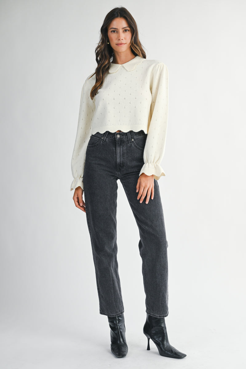 MALANI PETER PAN SCALLOPED EDGE COLLARE SWEATER TOP