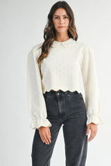 MALANI PETER PAN SCALLOPED EDGE COLLARE SWEATER TOP