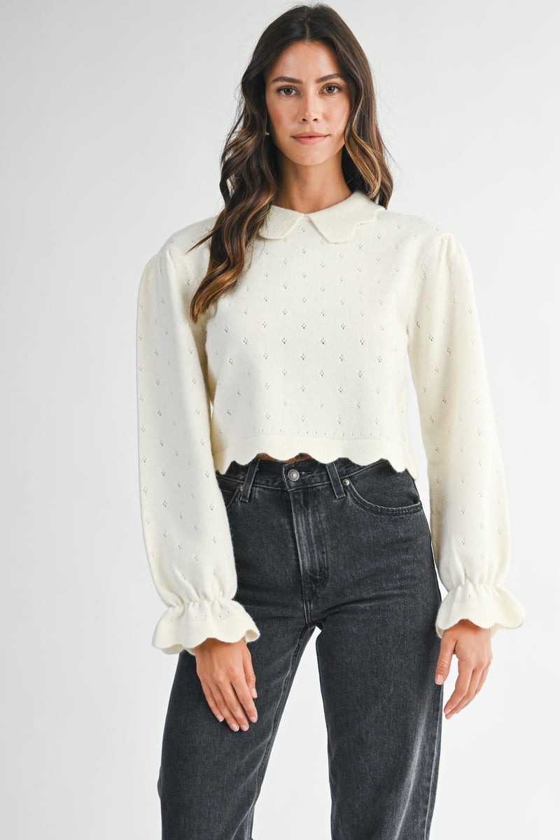 MALANI PETER PAN SCALLOPED EDGE COLLARE SWEATER TOP