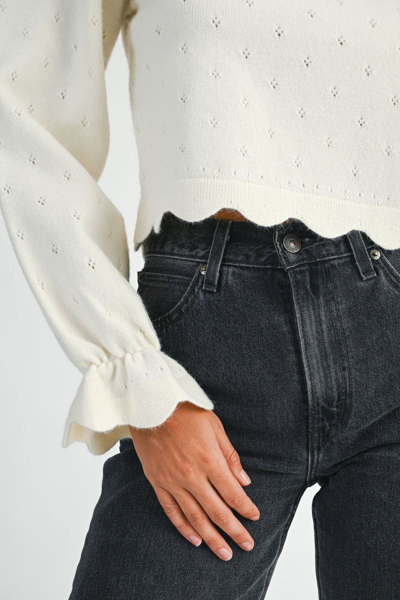 MALANI PETER PAN SCALLOPED EDGE COLLARE SWEATER TOP