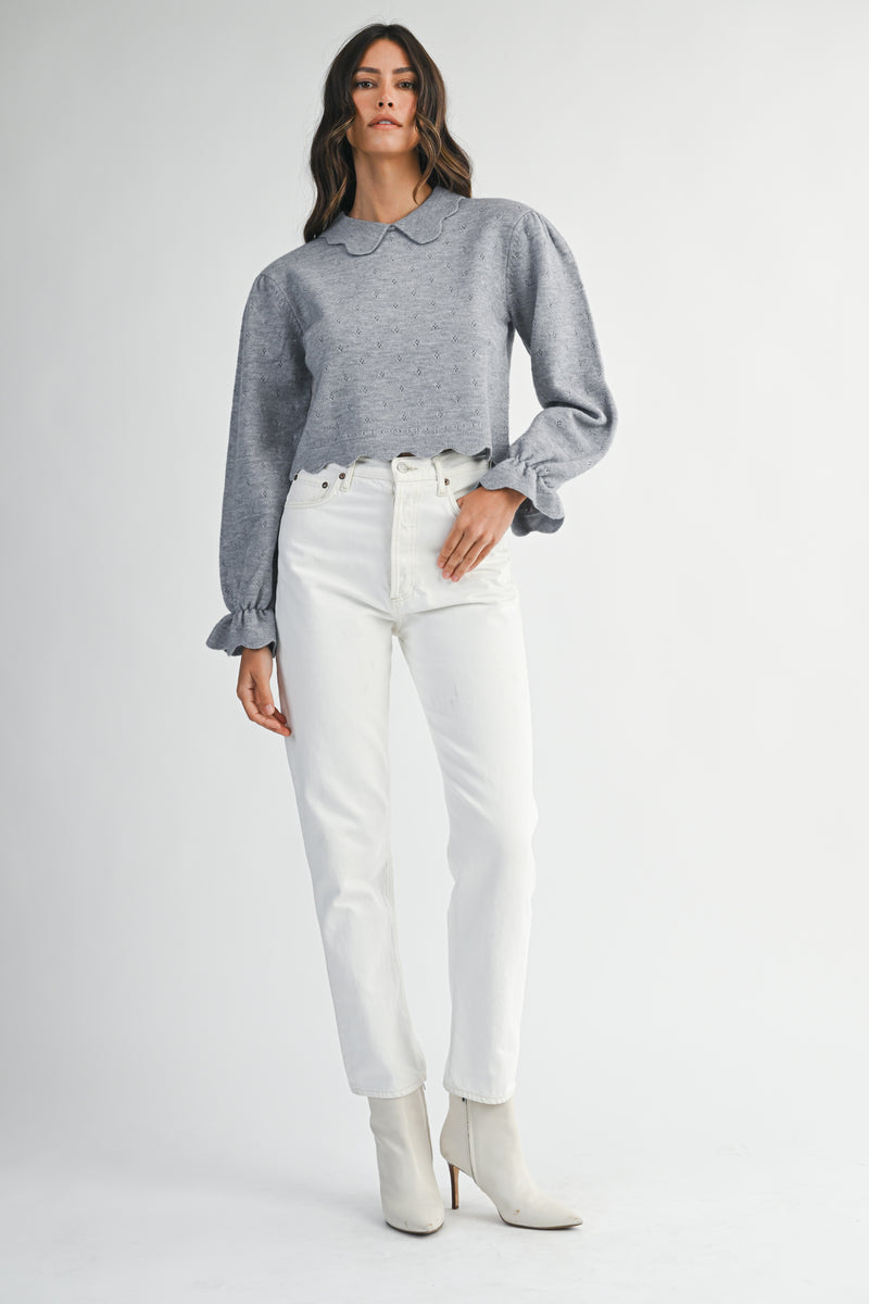 MALANI PETER PAN SCALLOPED EDGE COLLARE SWEATER TOP