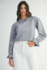 MALANI PETER PAN SCALLOPED EDGE COLLARE SWEATER TOP