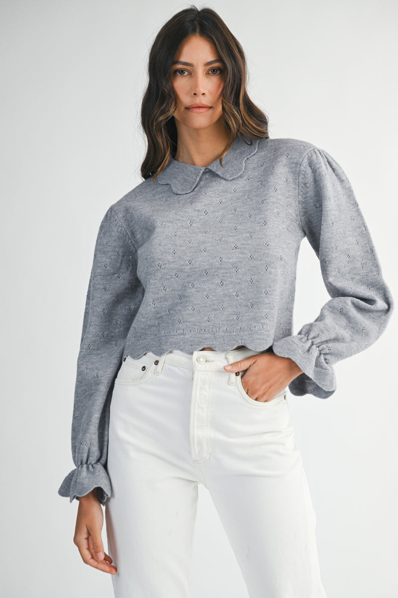 MALANI PETER PAN SCALLOPED EDGE COLLARE SWEATER TOP