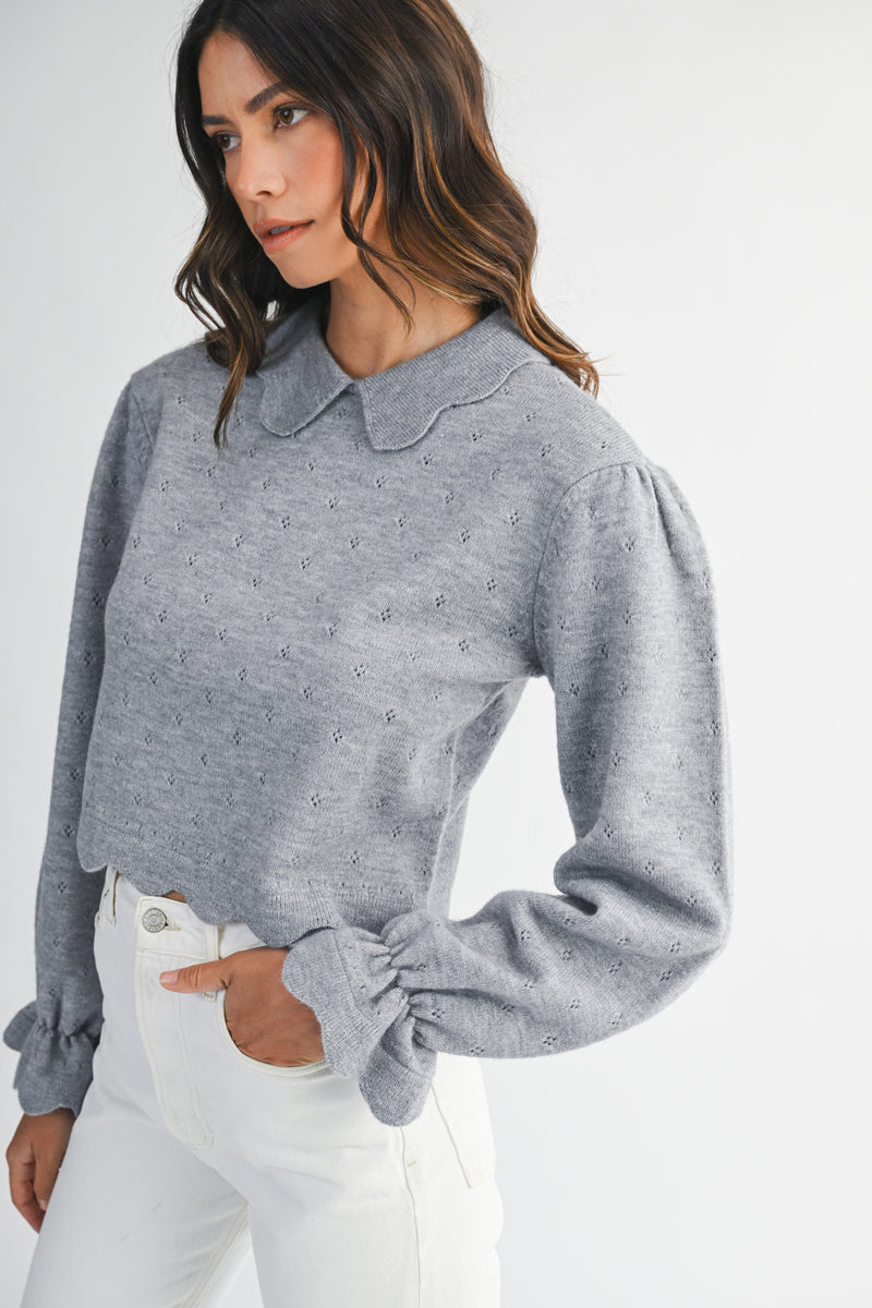 MALANI PETER PAN SCALLOPED EDGE COLLARE SWEATER TOP