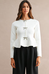 BRNDA JEWEL BOW FRONT KNIT TOP