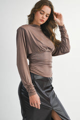 GENEVIEVE DRAPED LONG SLEEVE KNIT TOP