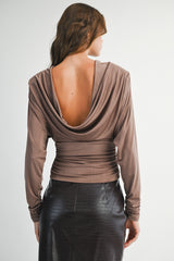 GENEVIEVE DRAPED LONG SLEEVE KNIT TOP