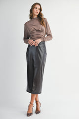 GENEVIEVE DRAPED LONG SLEEVE KNIT TOP