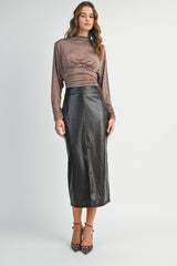 GENEVIEVE DRAPED LONG SLEEVE KNIT TOP