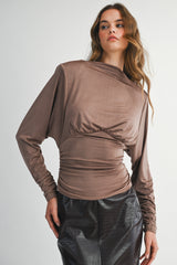 GENEVIEVE DRAPED LONG SLEEVE KNIT TOP