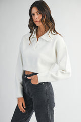 AMANDA RHINESTONE COLLARED KNIT SWEATER