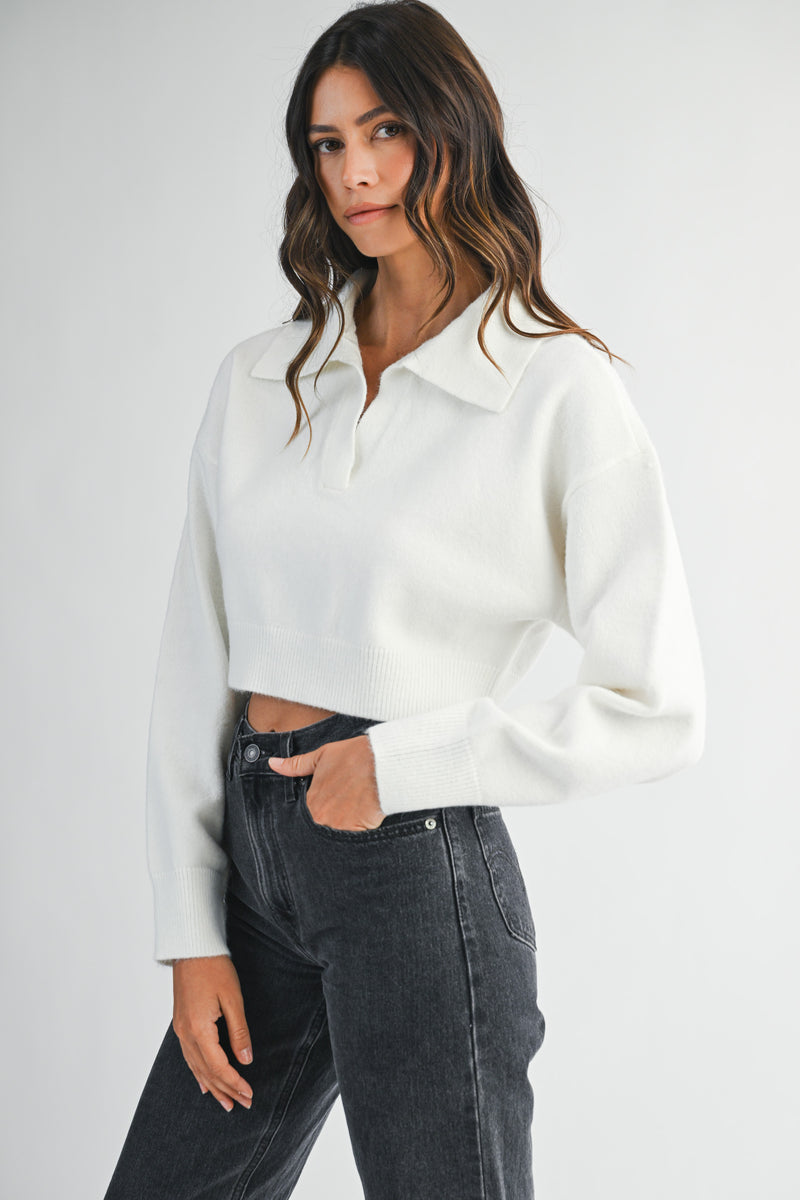 AMANDA RHINESTONE COLLARED KNIT SWEATER