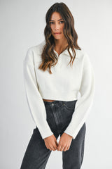 AMANDA RHINESTONE COLLARED KNIT SWEATER