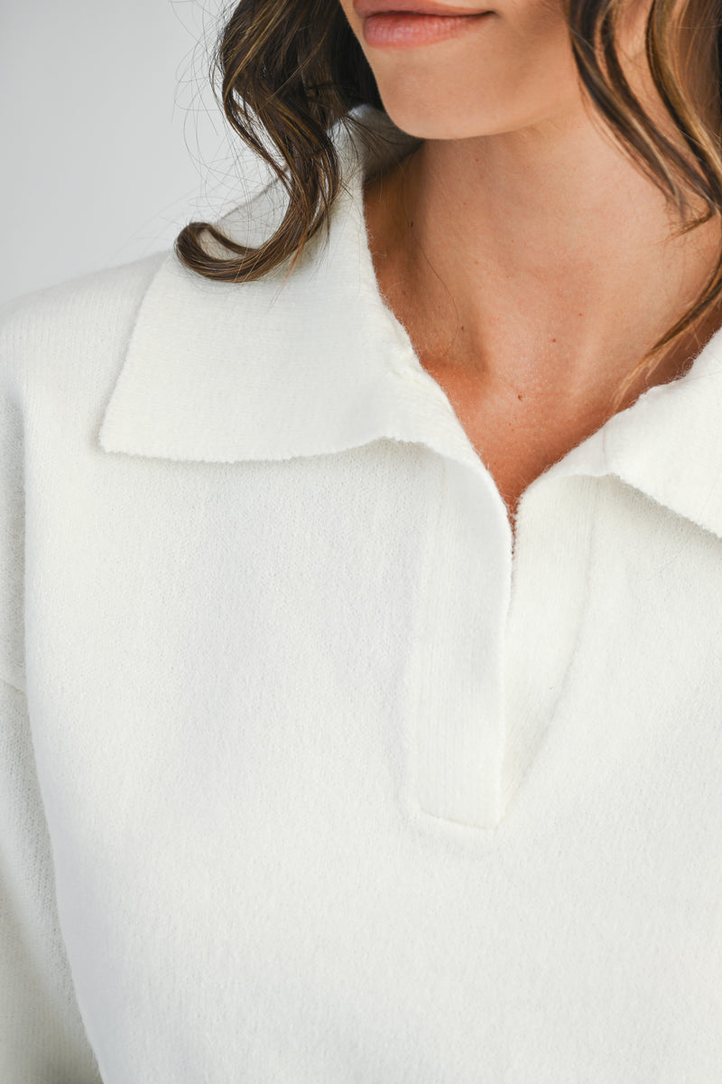 AMANDA RHINESTONE COLLARED KNIT SWEATER