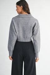 AMANDA RHINESTONE COLLARED KNIT SWEATER