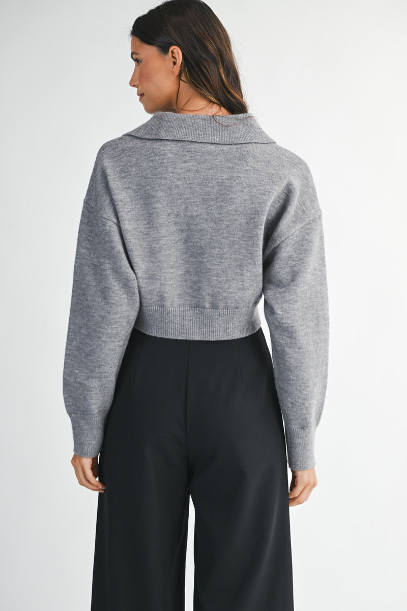 AMANDA RHINESTONE COLLARED KNIT SWEATER