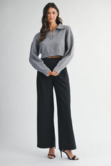 AMANDA RHINESTONE COLLARED KNIT SWEATER