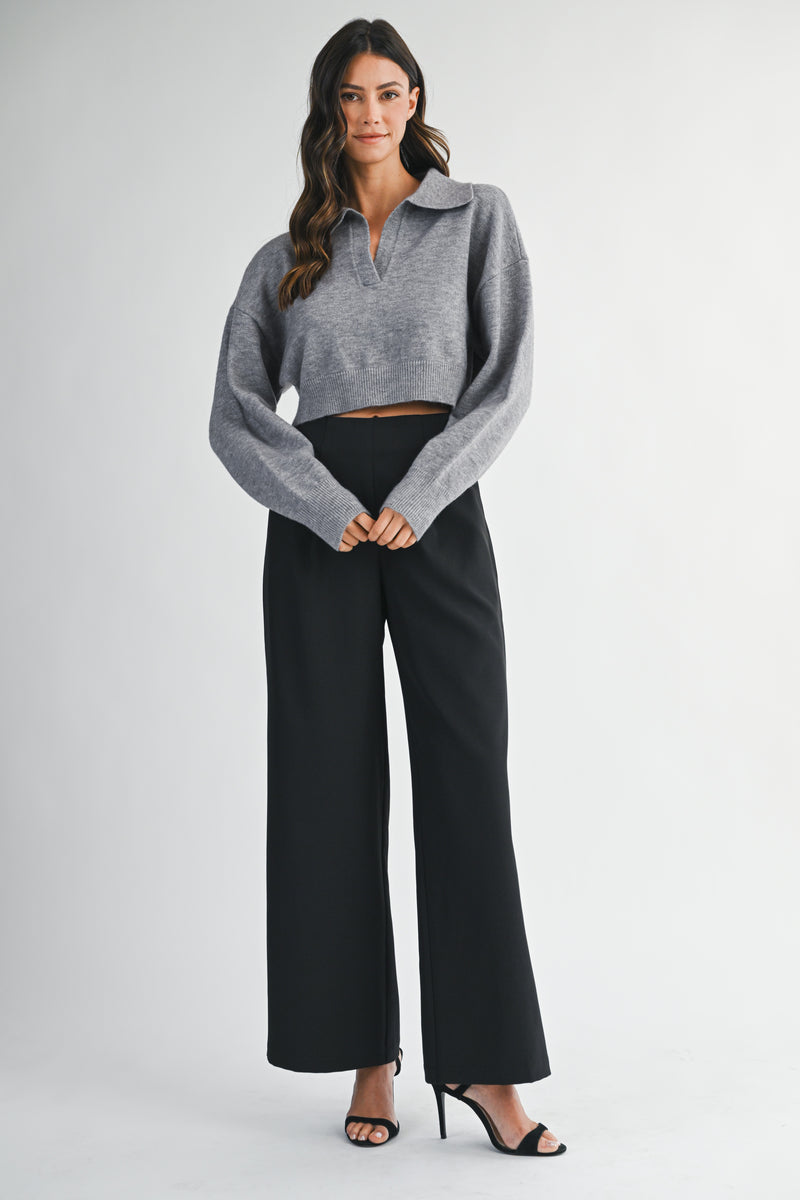 AMANDA RHINESTONE COLLARED KNIT SWEATER