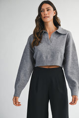 AMANDA RHINESTONE COLLARED KNIT SWEATER