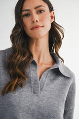 AMANDA RHINESTONE COLLARED KNIT SWEATER