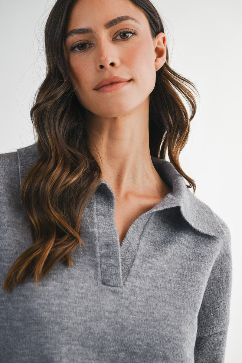 AMANDA RHINESTONE COLLARED KNIT SWEATER