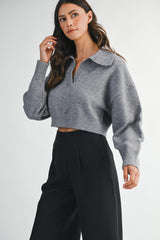 AMANDA RHINESTONE COLLARED KNIT SWEATER