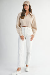 AMANDA RHINESTONE COLLARED KNIT SWEATER