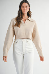 AMANDA RHINESTONE COLLARED KNIT SWEATER