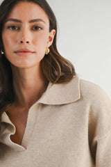 AMANDA RHINESTONE COLLARED KNIT SWEATER