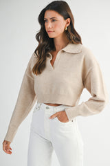 AMANDA RHINESTONE COLLARED KNIT SWEATER