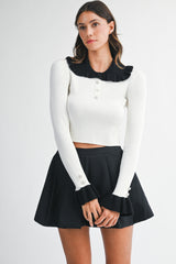 CLARE CONTRAST COLLAR RIBBED KNIT TOP