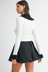 CLARE CONTRAST COLLAR RIBBED KNIT TOP