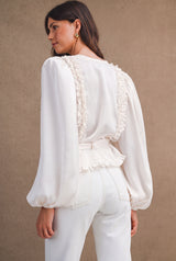 MYLA SILKY SATIN RUFFLE DETAIL WRAP TOP