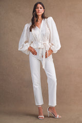 MYLA SILKY SATIN RUFFLE DETAIL WRAP TOP