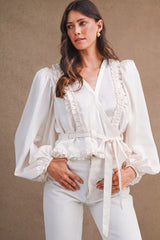MYLA SILKY SATIN RUFFLE DETAIL WRAP TOP