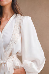 MYLA SILKY SATIN RUFFLE DETAIL WRAP TOP